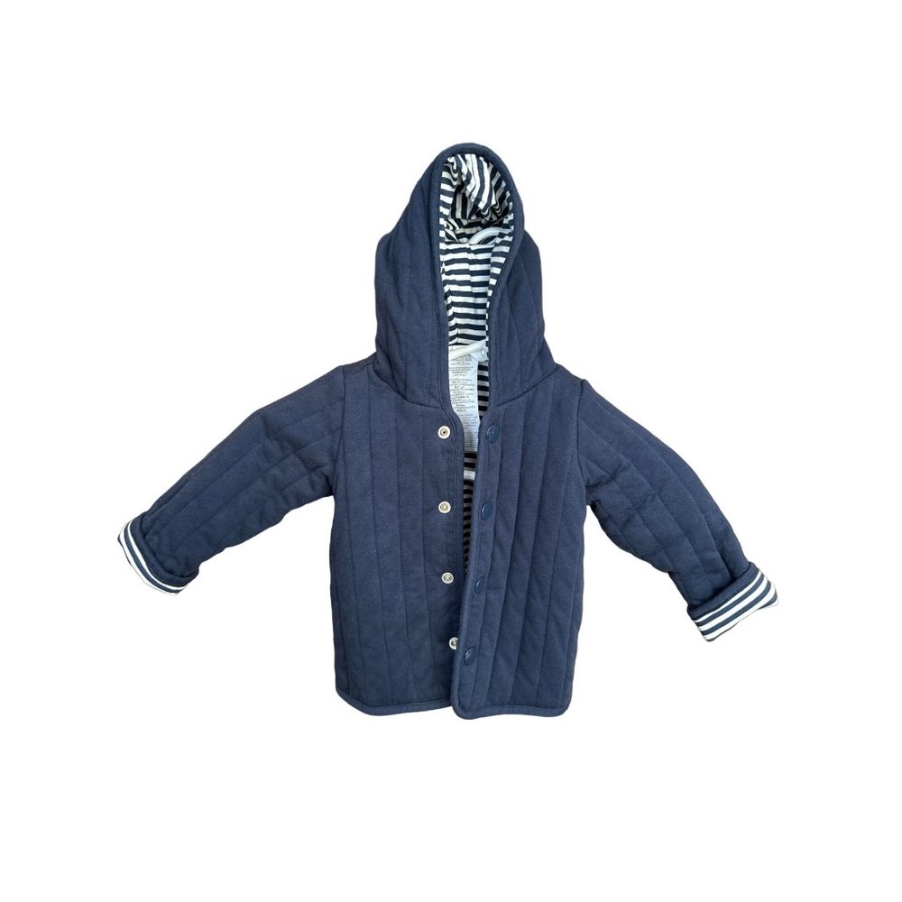 First Impression Girls Blue White Stripe Quilted Reversible Coat Hood Infant 18M